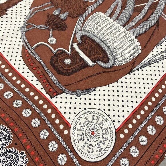 HERMES Carre Geant, Carres 140 - Dark Brown Cream Multi Cashmere Silk Scarf - Picture 3 of 7